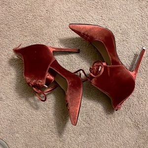 Nine West Velvet Bootie styled lace up pump.